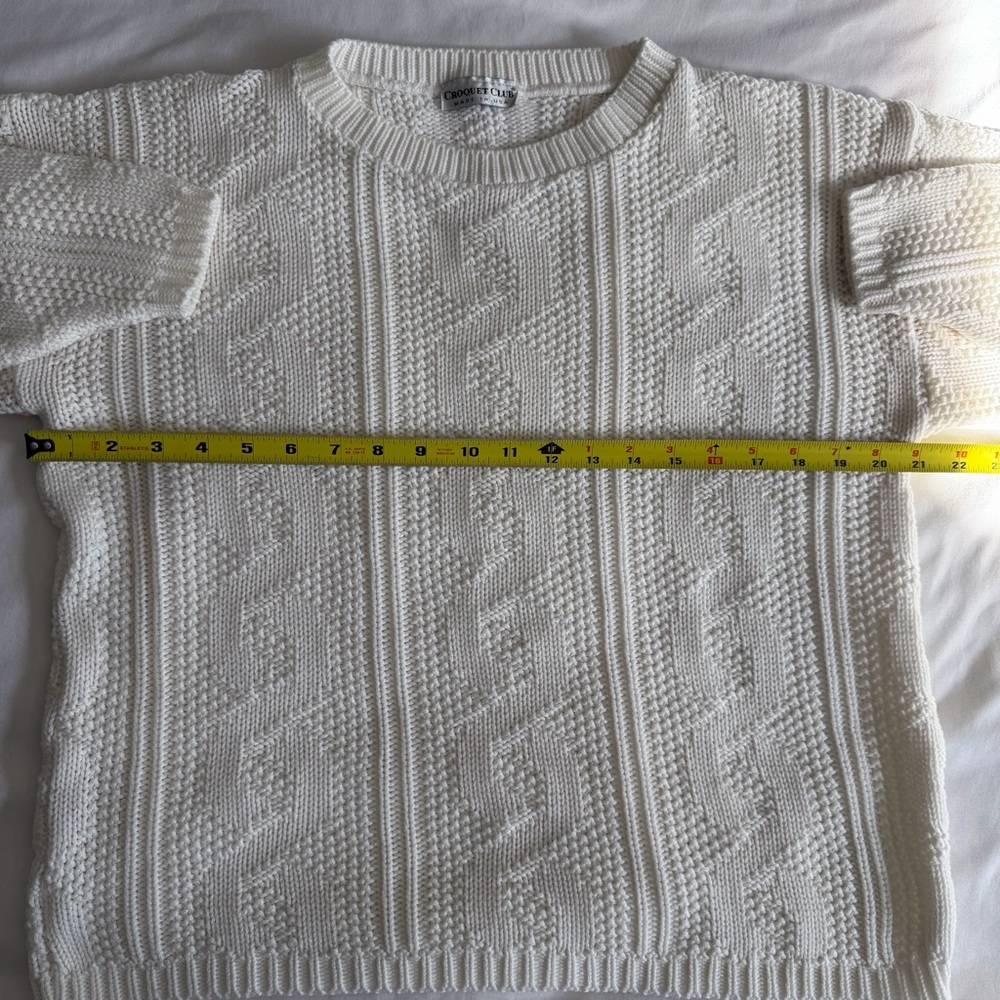 Vintage 80s Croquet Club Creamy White Cable Knit Long Sleeve Crew Neck Sweater - Picture 12 of 13